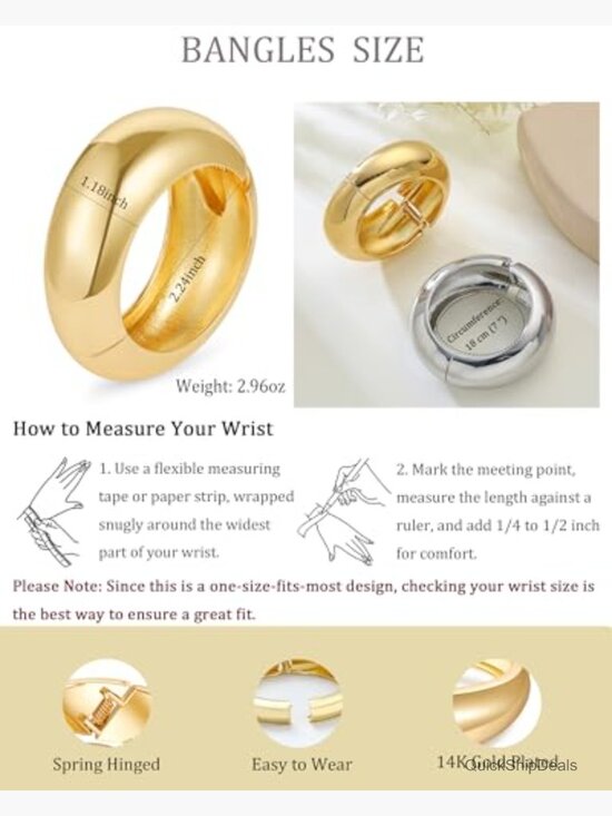 14K Gold Plated Hinged Arm Cuff Bangle Bracelet for Women - Picture 6 of 7